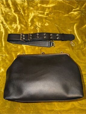 Large Hobo Alba Black Kisslock Bag with Grommet Strap
